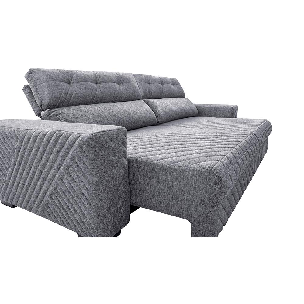 Sofá Retrátil e Reclinável 2,35m Molas Ensacadas Cama inBox Style Thermo Gel Linho Cinza Claro