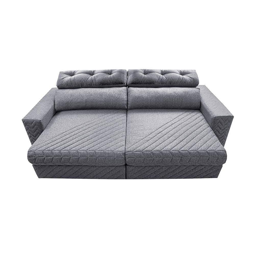 Sofá Retrátil e Reclinável 2,35m Molas Ensacadas Cama inBox Style Thermo Gel Linho Cinza Claro