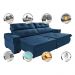 Sofá Retrátil e Reclinável 2,50m Cama inBox Tókio com Molas e Bordado 3D Velusoft Azul