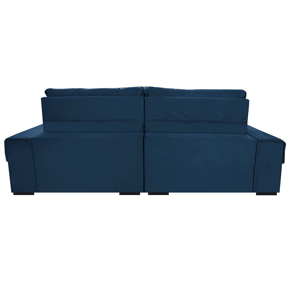 Sofá Retrátil e Reclinável 2,50m Cama inBox Tókio com Molas e Bordado 3D Velusoft Azul