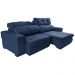 Sofá Retrátil e Reclinável 2,50m Cama inBox Tókio com Molas e Bordado 3D Velusoft Azul