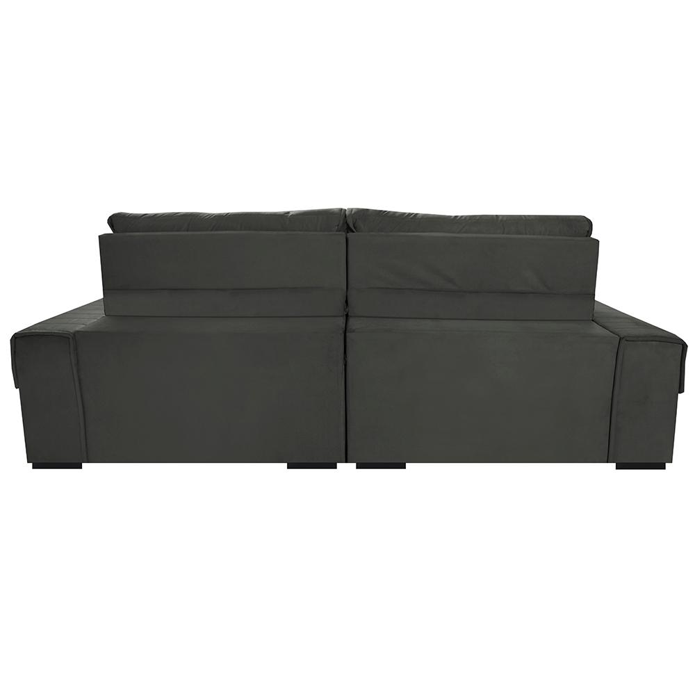 Sofá Retrátil e Reclinável 2,50m Cama inBox Tókio com Molas e Bordado 3D Velusoft Cinza