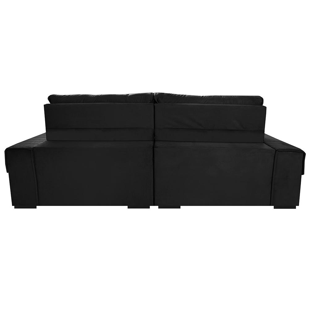 Sofá Retrátil e Reclinável 2,50m Cama inBox Tókio com Molas e Bordado 3D Velusoft Preto