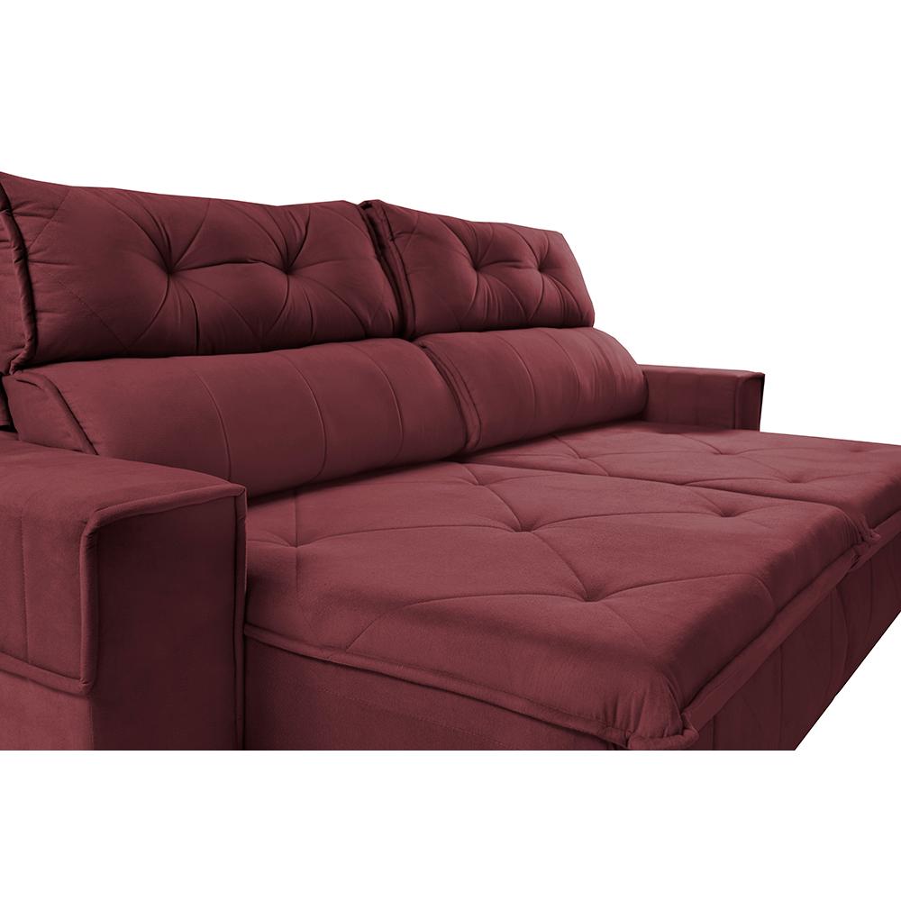Sofá Retrátil e Reclinável 2,50m Cama inBox Tókio com Molas e Bordado 3D Velusoft Vinho