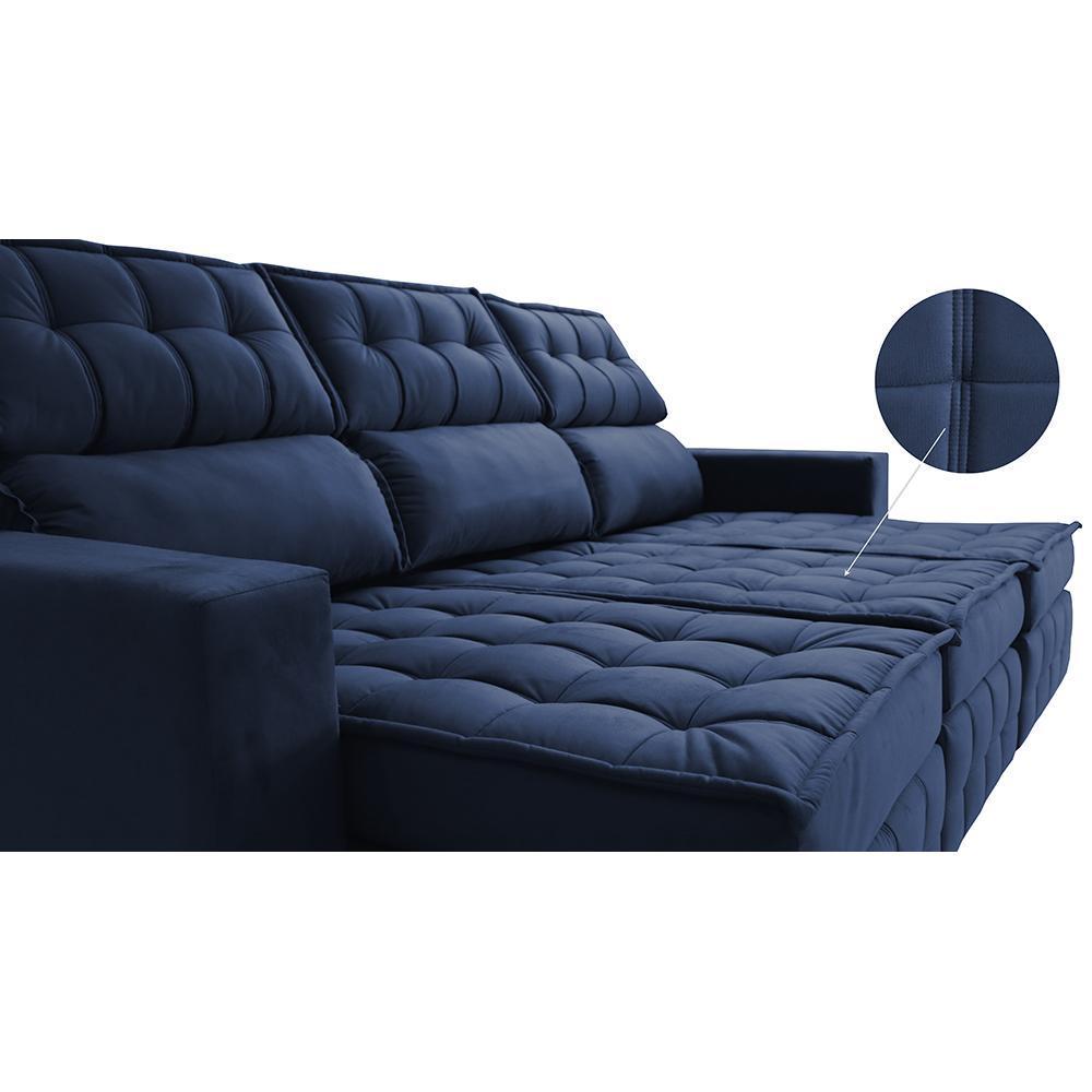 Sofá Retrátil e Reclinável 2,50m Molas Ensacadas e Costura Tripla Cama inBox Nobre Suede Azul
