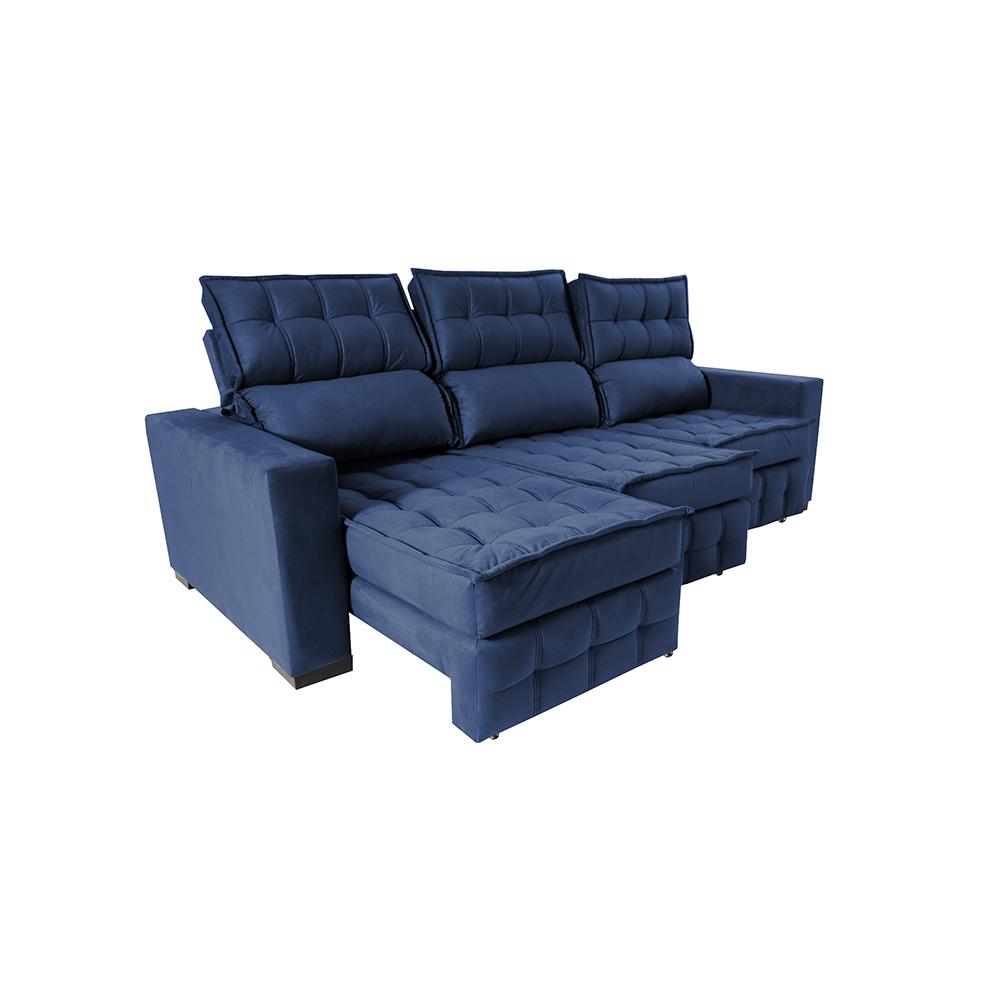 Sofá Retrátil e Reclinável 2,50m Molas Ensacadas e Costura Tripla Cama inBox Nobre Suede Azul