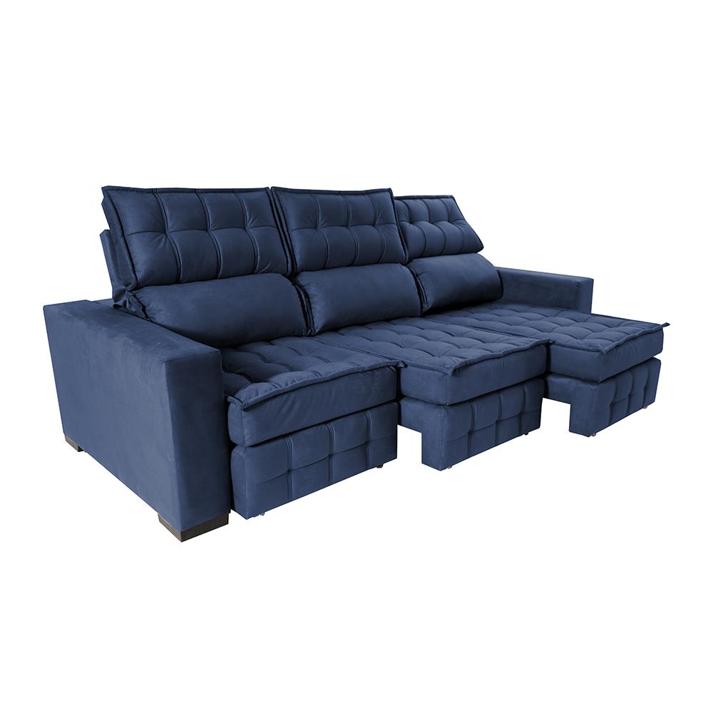 Sofá Retrátil e Reclinável 2,50m Molas Ensacadas e Costura Tripla Cama inBox Nobre Suede Azul