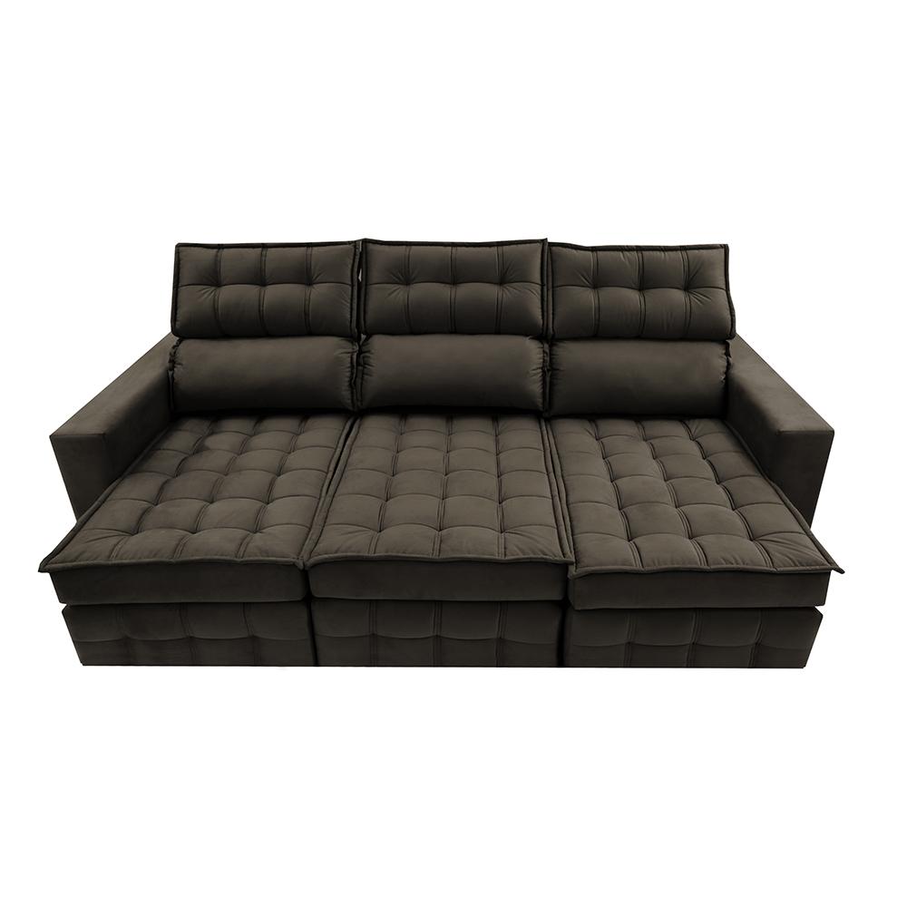 Sofá Retrátil e Reclinável 2,50m Molas Ensacadas e Costura Tripla Cama inBox Nobre Suede Café