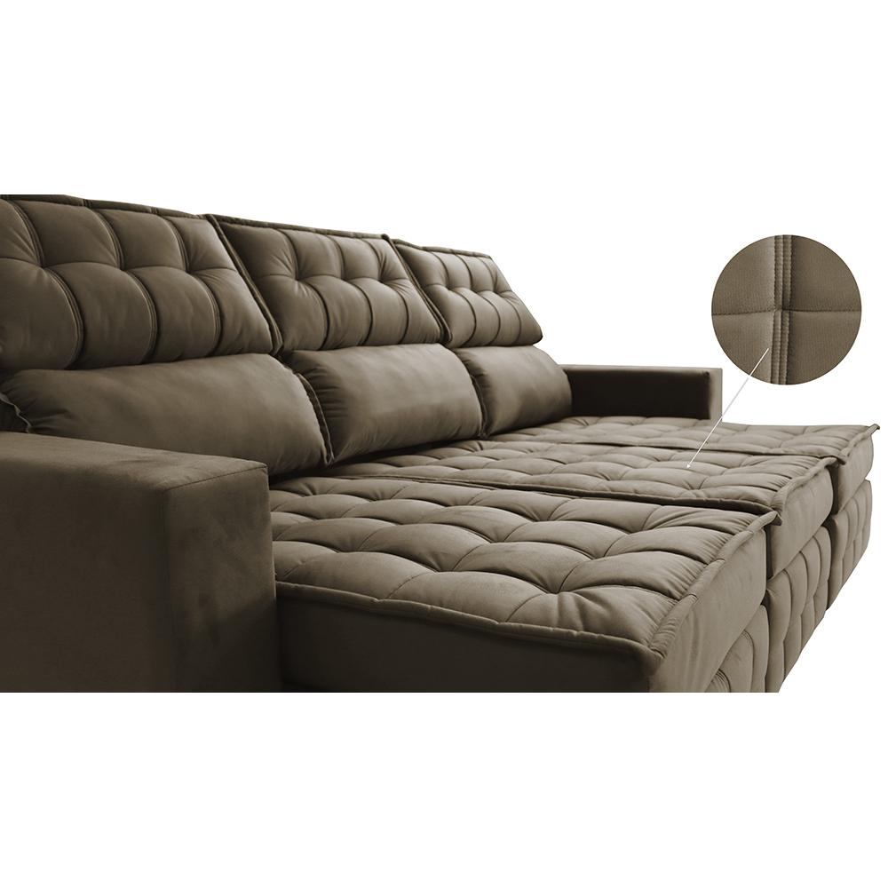 Sofá Retrátil e Reclinável 2,50m Molas Ensacadas e Costura Tripla Cama inBox Nobre Suede Castor