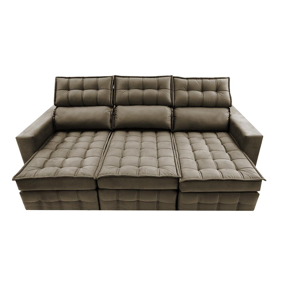 Sofá Retrátil e Reclinável 2,50m Molas Ensacadas e Costura Tripla Cama inBox Nobre Suede Castor