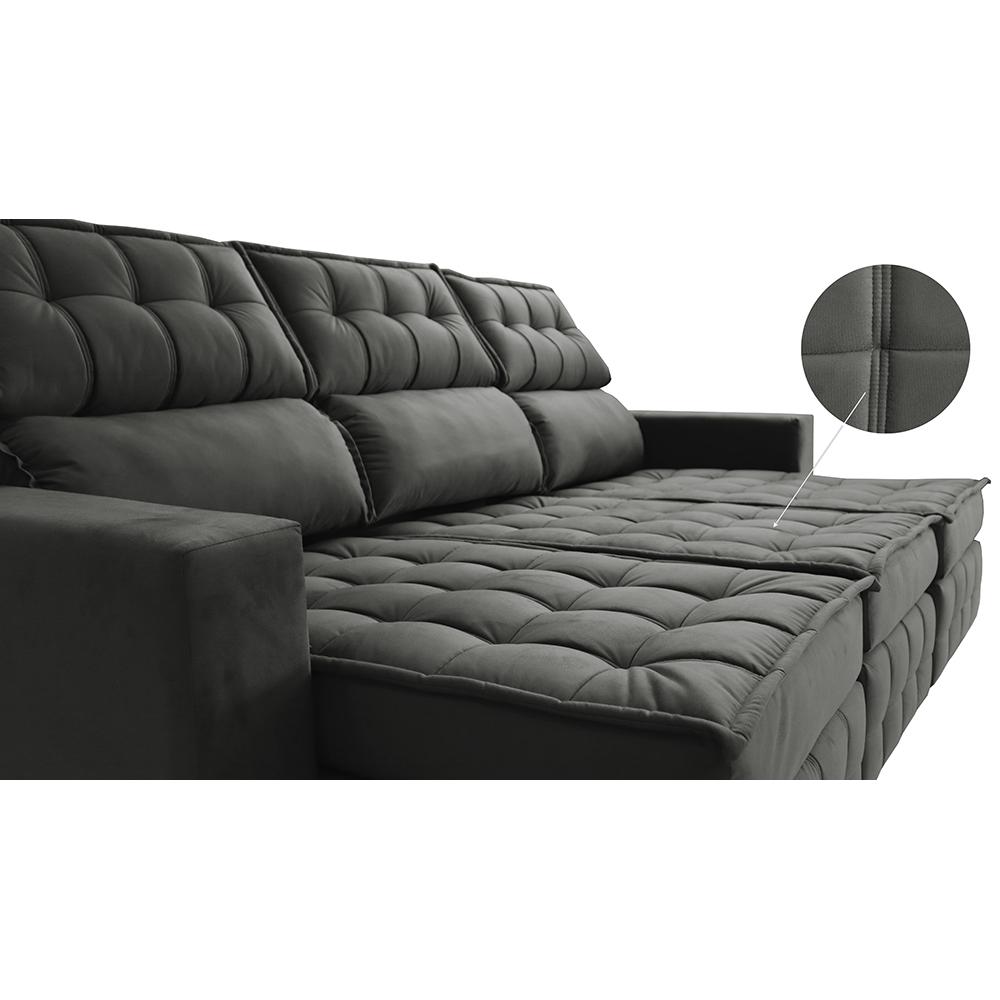 Sofá Retrátil e Reclinável 2,50m Molas Ensacadas e Costura Tripla Cama inBox Nobre Suede Cinza