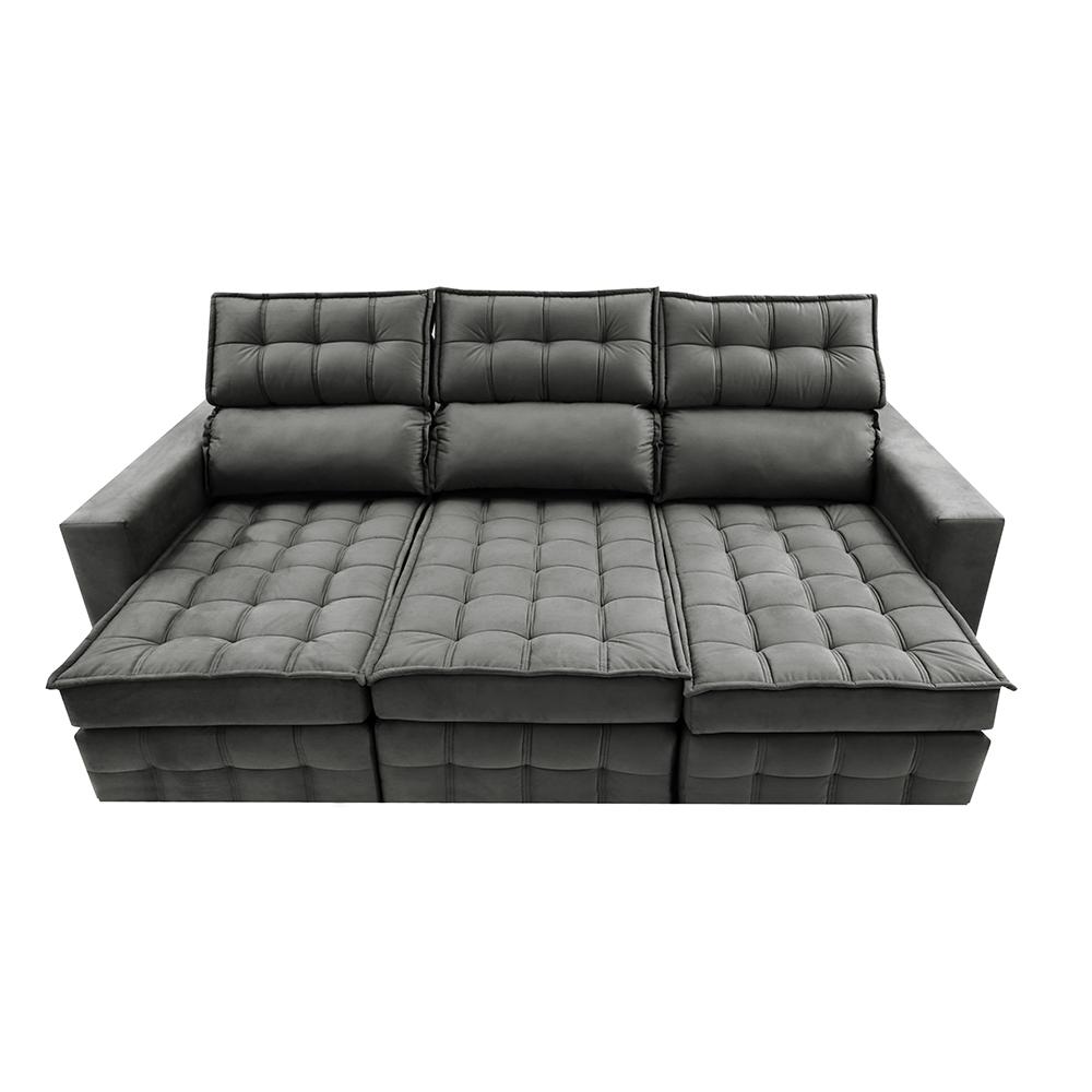 Sofá Retrátil e Reclinável 2,50m Molas Ensacadas e Costura Tripla Cama inBox Nobre Suede Cinza