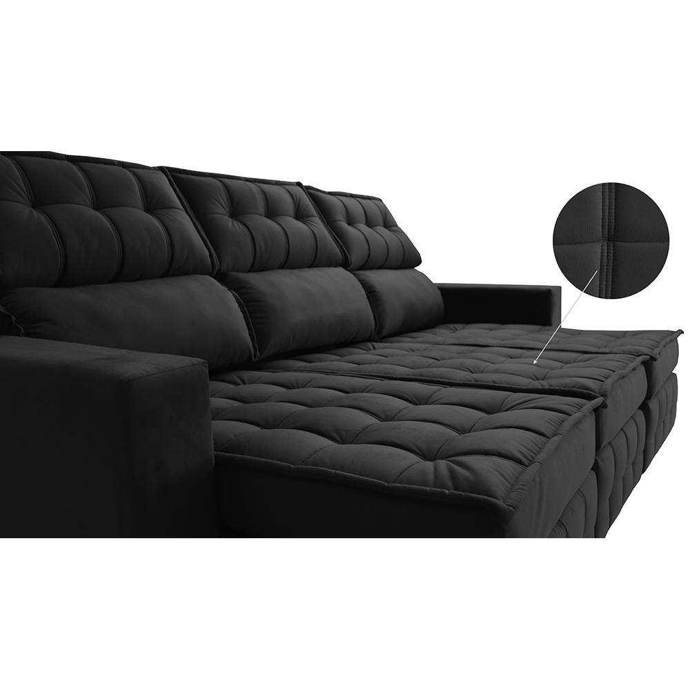 Sofá Retrátil e Reclinável 2,50m Molas Ensacadas e Costura Tripla Cama inBox Nobre Suede Preto
