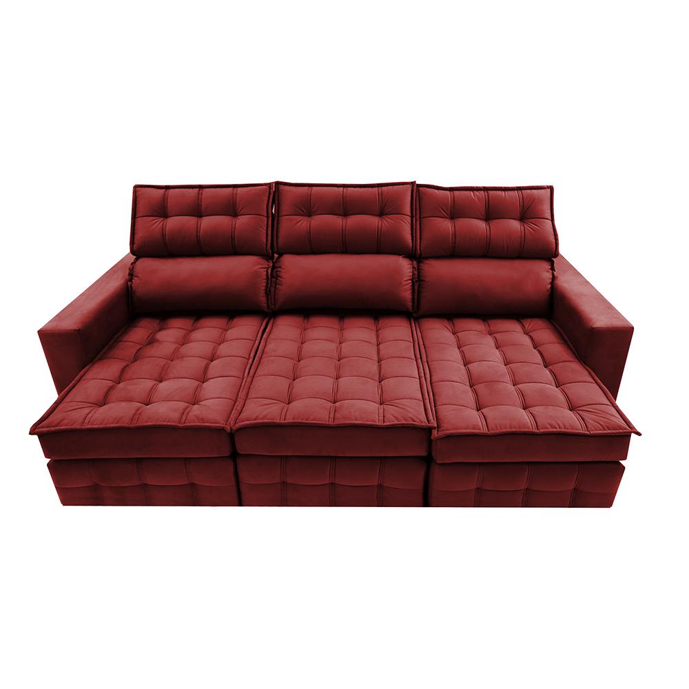 Sofá Retrátil e Reclinável 2,50m Molas Ensacadas e Costura Tripla Cama inBox Nobre Suede Vermelho