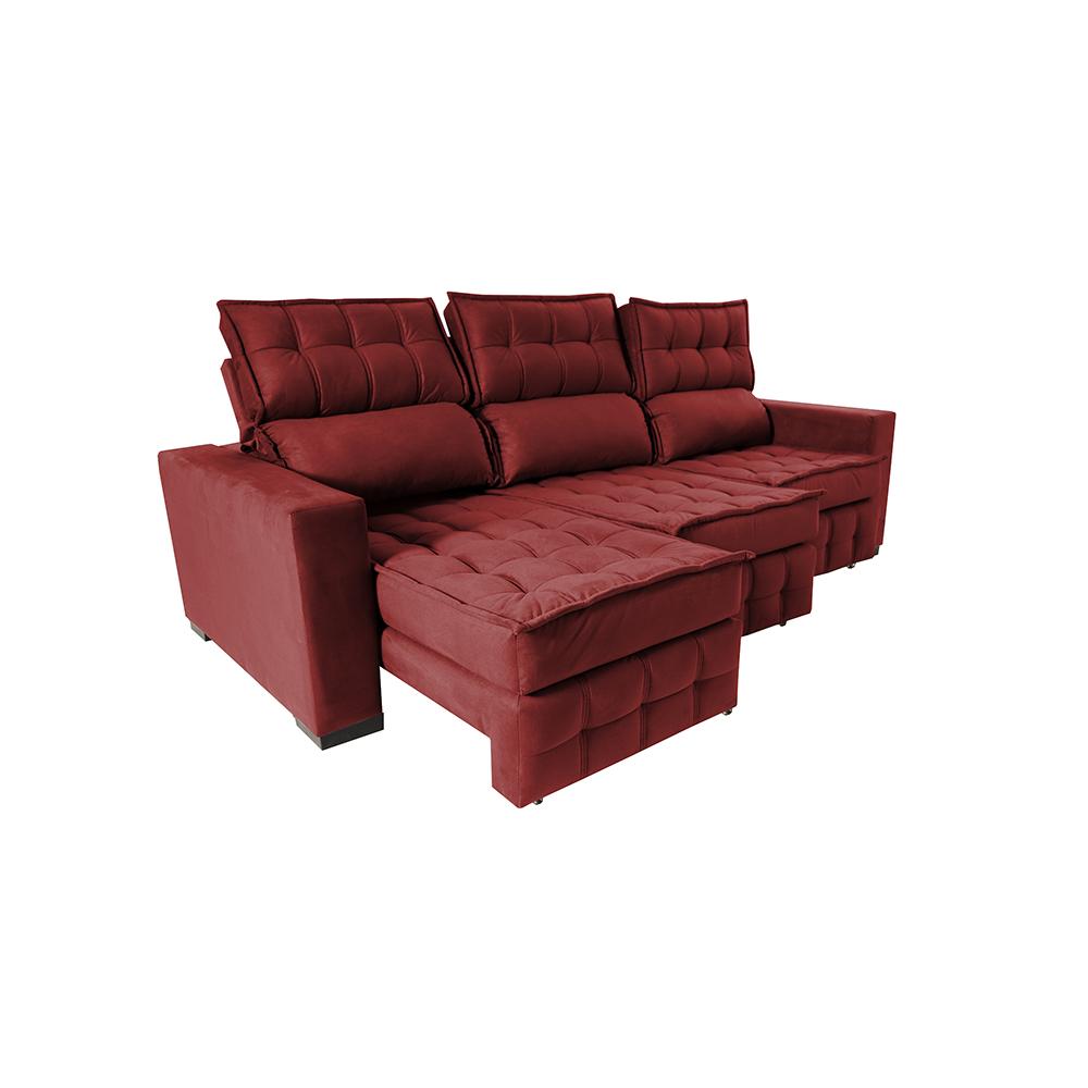 Sofá Retrátil e Reclinável 2,50m Molas Ensacadas e Costura Tripla Cama inBox Nobre Suede Vermelho