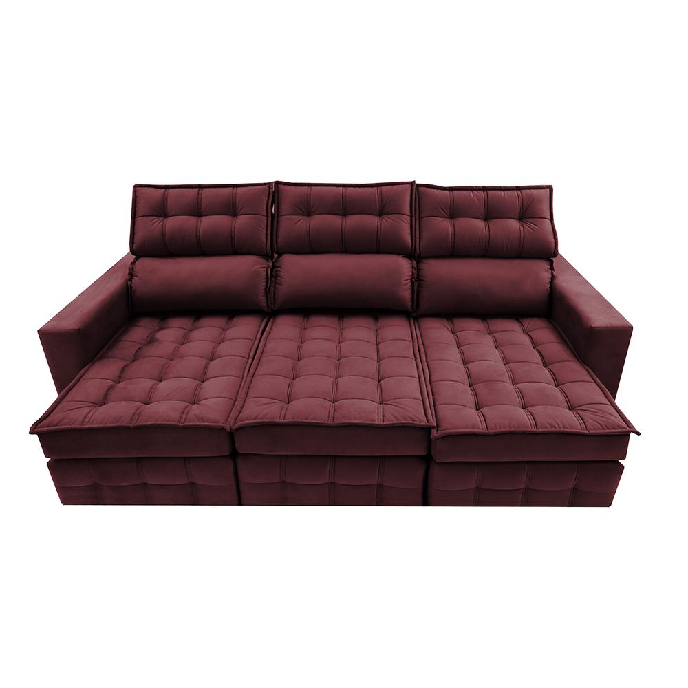 Sofá Retrátil e Reclinável 2,50m Molas Ensacadas e Costura Tripla Cama inBox Nobre Suede Vinho
