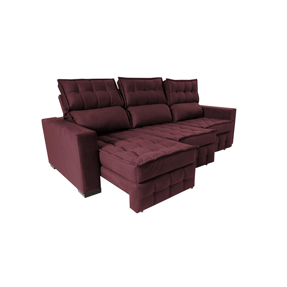 Sofá Retrátil e Reclinável 2,50m Molas Ensacadas e Costura Tripla Cama inBox Nobre Suede Vinho