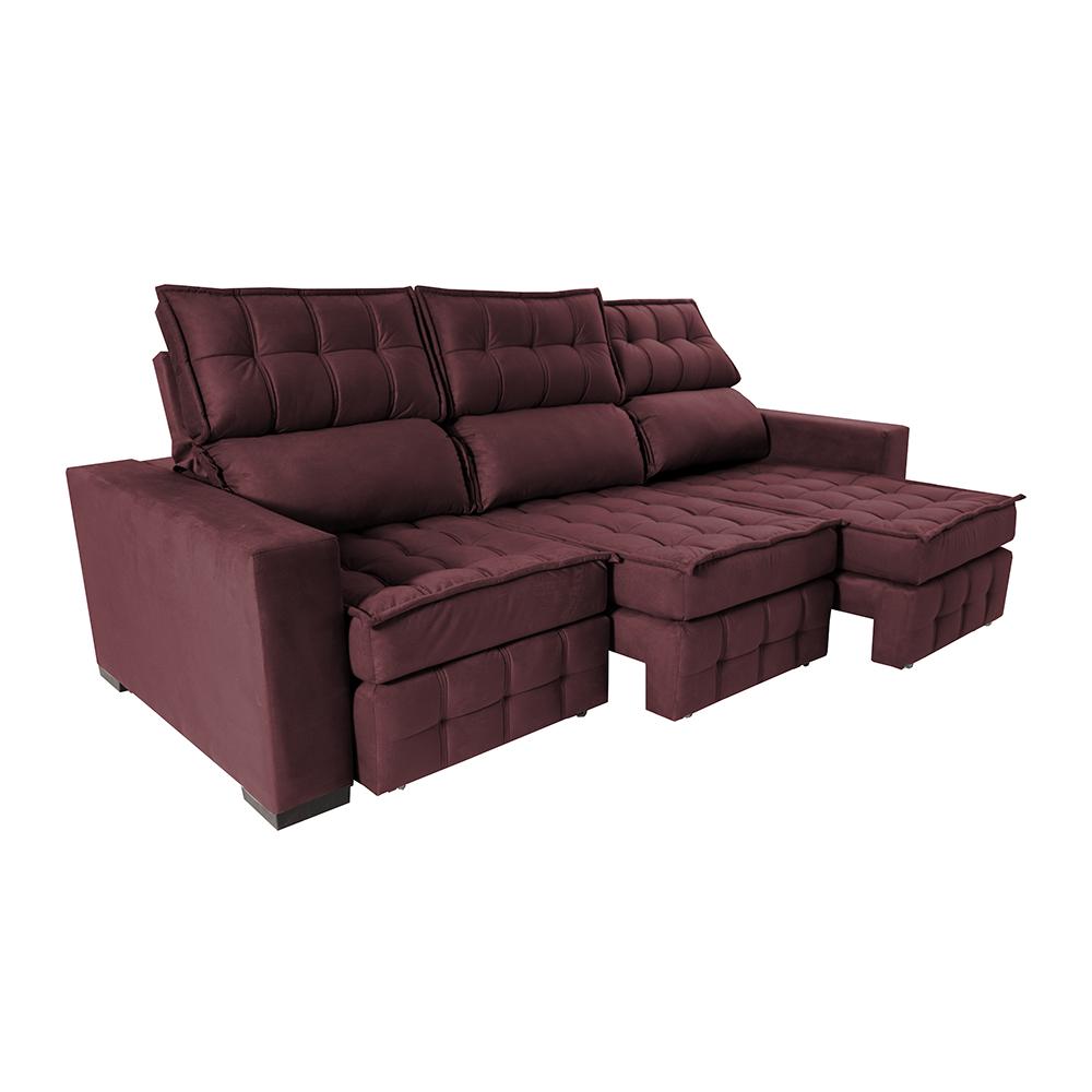 Sofá Retrátil e Reclinável 2,50m Molas Ensacadas e Costura Tripla Cama inBox Nobre Suede Vinho