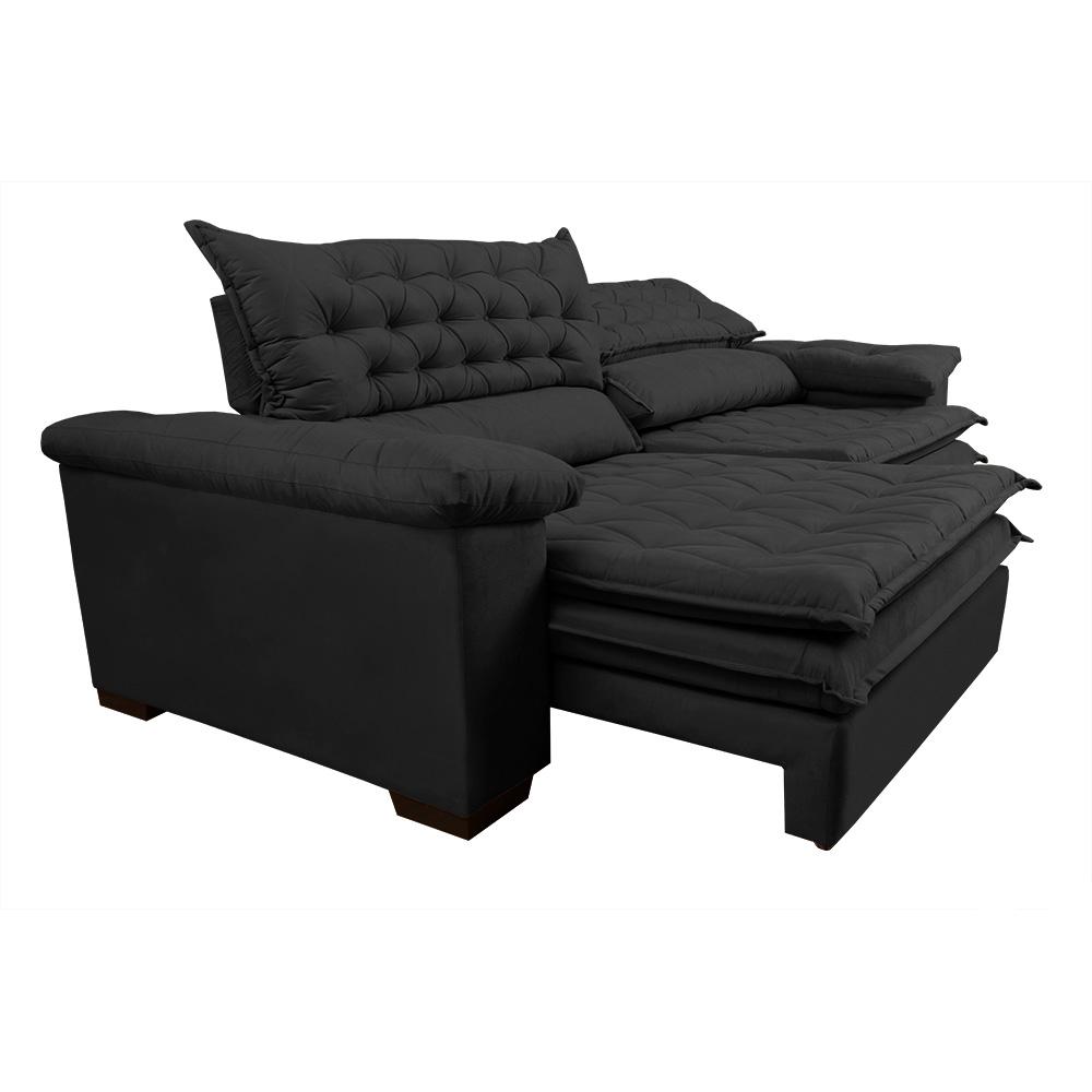 Sofá Retrátil e Reclinável 2,52m Molas Ensacadas Cama inBox Alemanha de Viscoelástico Velusoft Preto