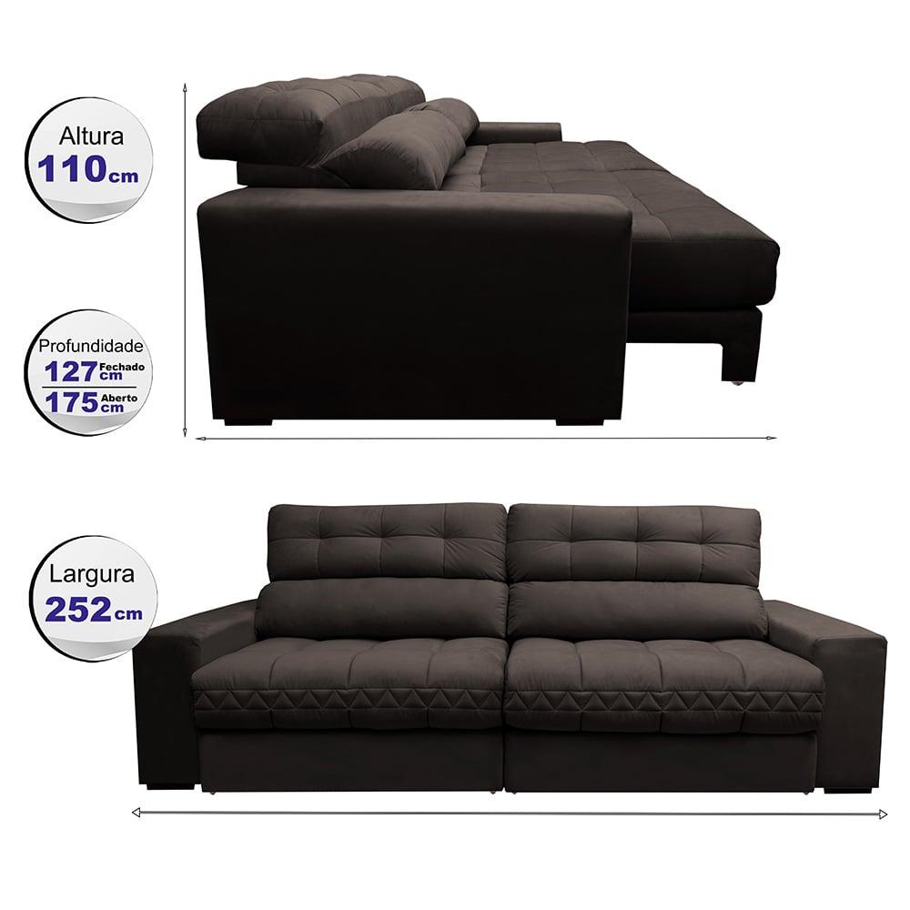 Sofá Retrátil e Reclinável 2,52m Molas Ensacadas Cama inBox Brasil Velusoft Café