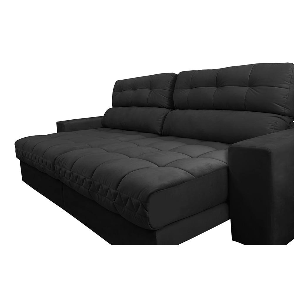Sofá Retrátil e Reclinável 2,52m Molas Ensacadas Cama inBox Brasil Velusoft Preto