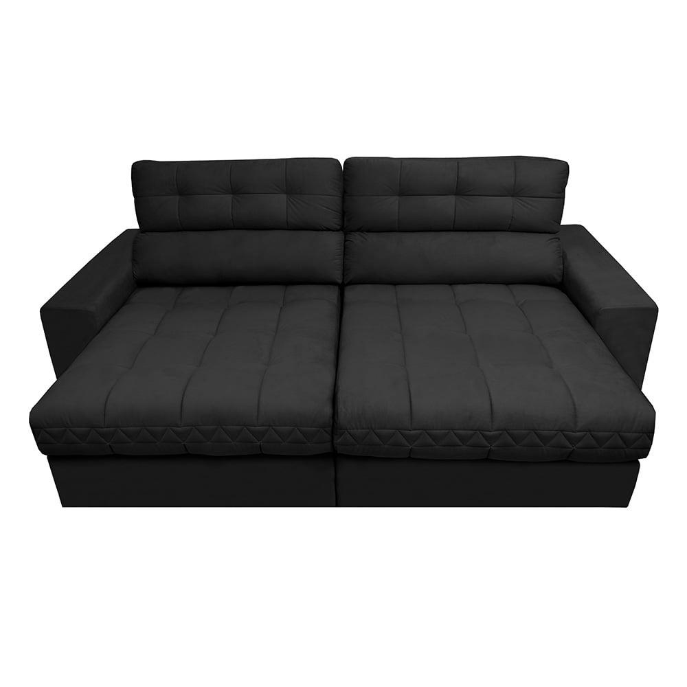 Sofá Retrátil e Reclinável 2,52m Molas Ensacadas Cama inBox Brasil Velusoft Preto