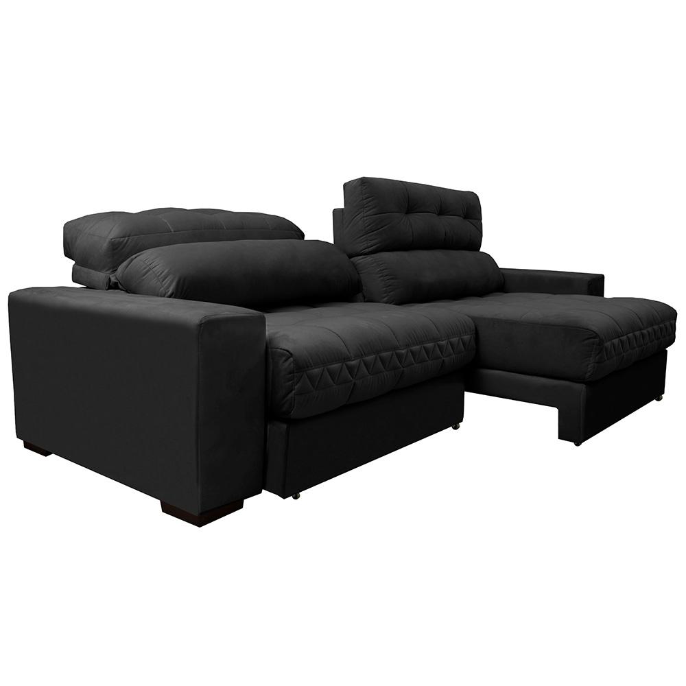 Sofá Retrátil e Reclinável 2,52m Molas Ensacadas Cama inBox Brasil Velusoft Preto