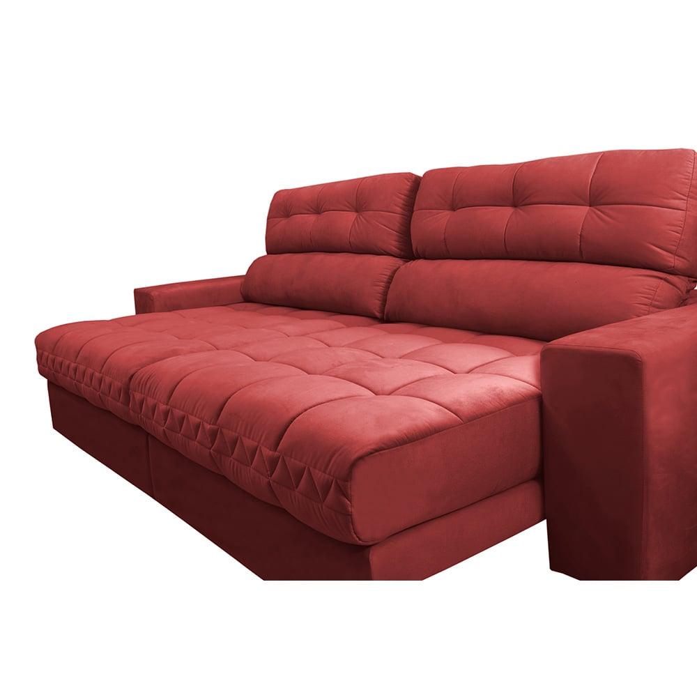 Sofá Retrátil e Reclinável 2,52m Molas Ensacadas Cama inBox Brasil Velusoft Vermelho