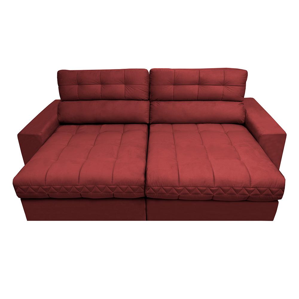 Sofá Retrátil e Reclinável 2,52m Molas Ensacadas Cama inBox Brasil Velusoft Vermelho