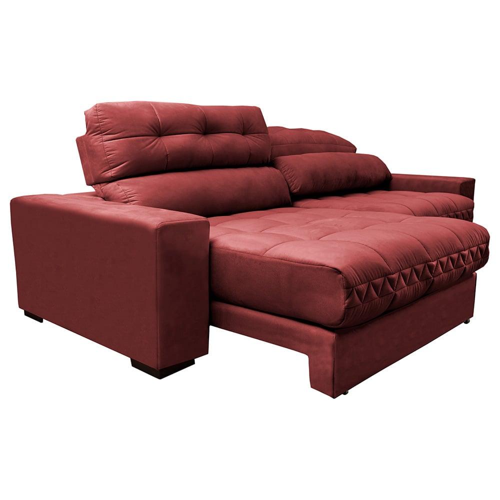 Sofá Retrátil e Reclinável 2,52m Molas Ensacadas Cama inBox Brasil Velusoft Vermelho