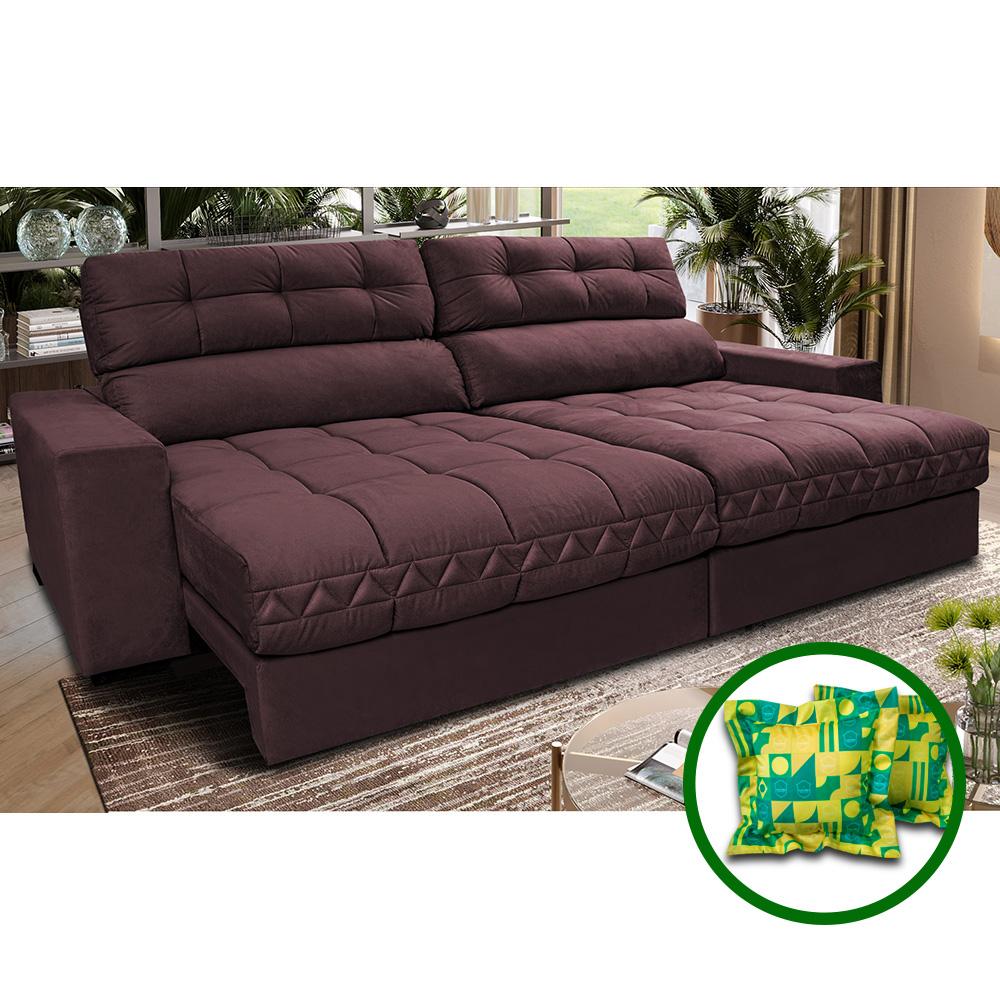 Sofá Retrátil e Reclinável 2,52m Molas Ensacadas Cama inBox Brasil Velusoft Vinho
