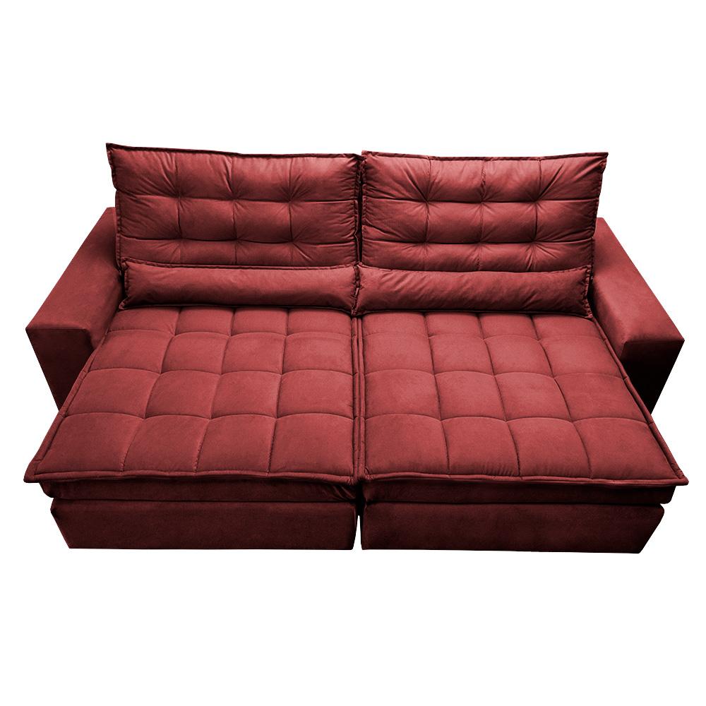 Sofá Retrátil e Reclinável 2,52m Molas Ensacadas Cama inBox Catar Velusoft Vermelho
