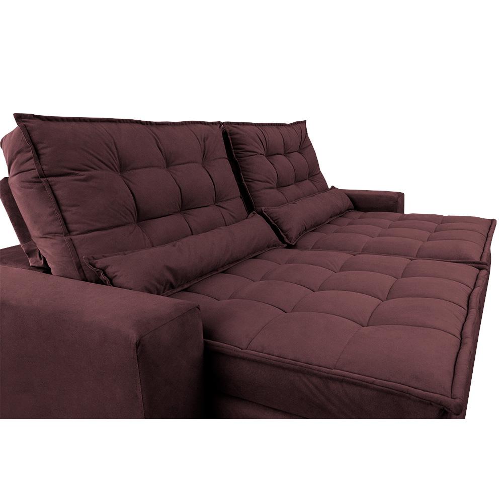 Sofá Retrátil e Reclinável 2,52m Molas Ensacadas Cama inBox Catar Velusoft Vinho