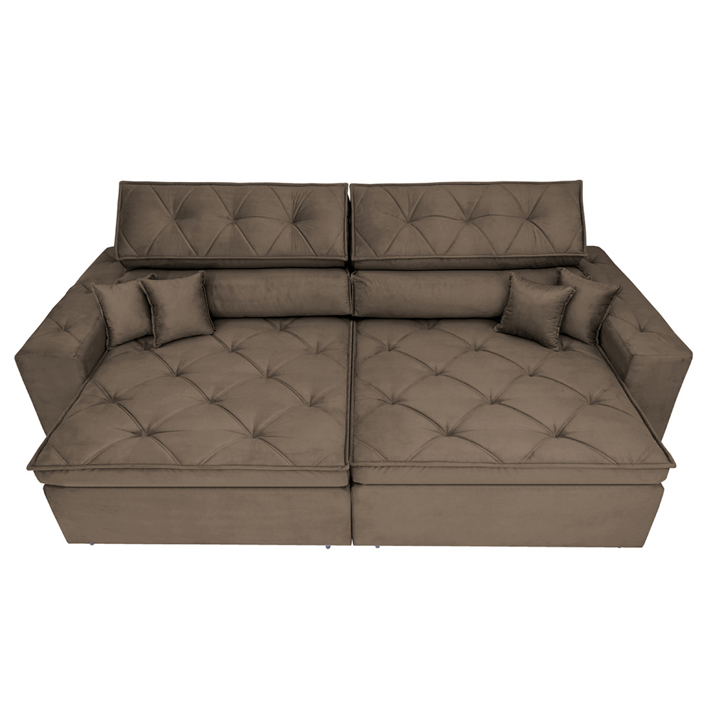 Sofá Retrátil e Reclinável 2,52m com Molas Cama inBox Estilo Suede Velusoft Café