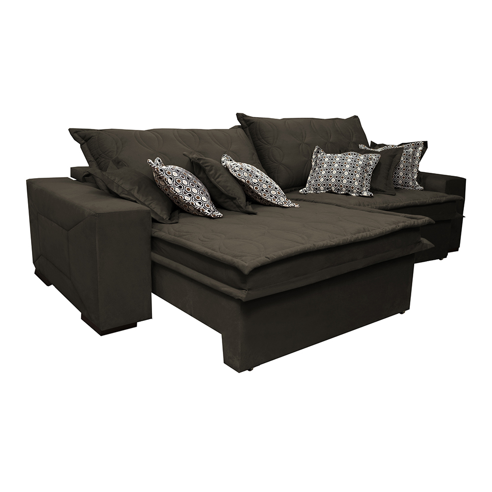 Sofá Retrátil e Reclinável 2,52m com Molas Ensacadas Cama Inbox Supreme Tecido Suede Velusoft Café