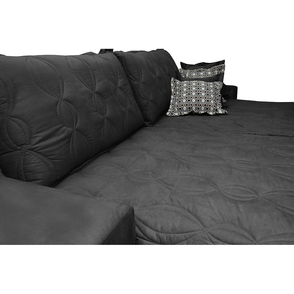 Sofá Retrátil e Reclinável 2,52m com Molas Ensacadas Cama Inbox Supreme Tecido Suede Velusoft Preto