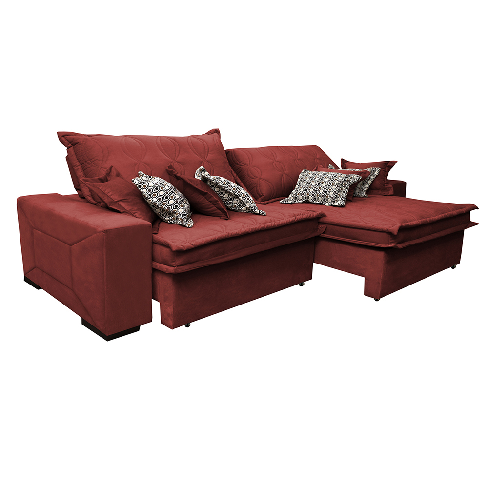 Sofá Retrátil e Reclinável 2,52m com Molas Ensacadas Cama Inbox Supreme Tecido Suede Velusoft Vermelho