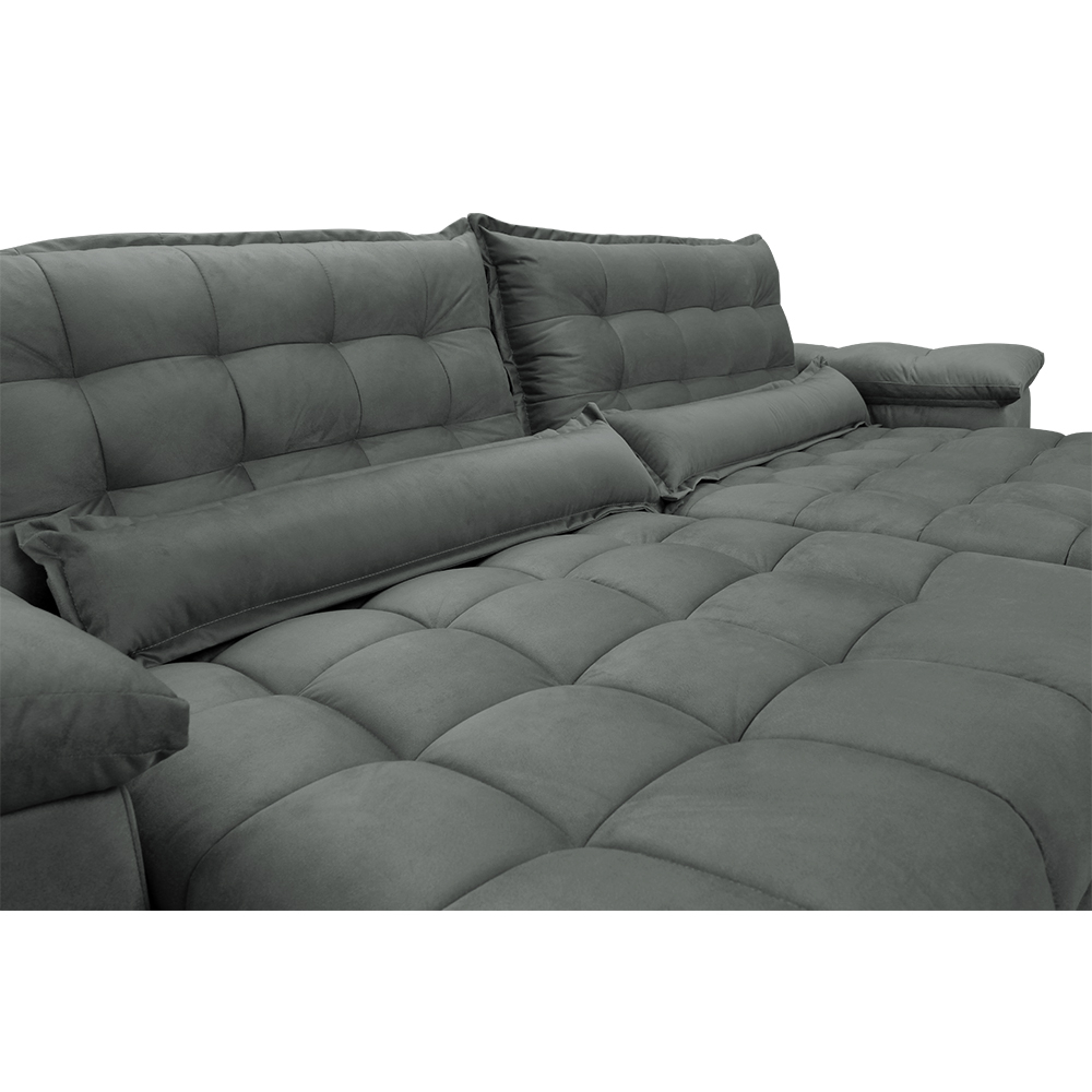Sofá Retrátil e Reclinável 2,52m com Molas Ensacadas Cama inBox Aconchego Tecido Suede Cinza