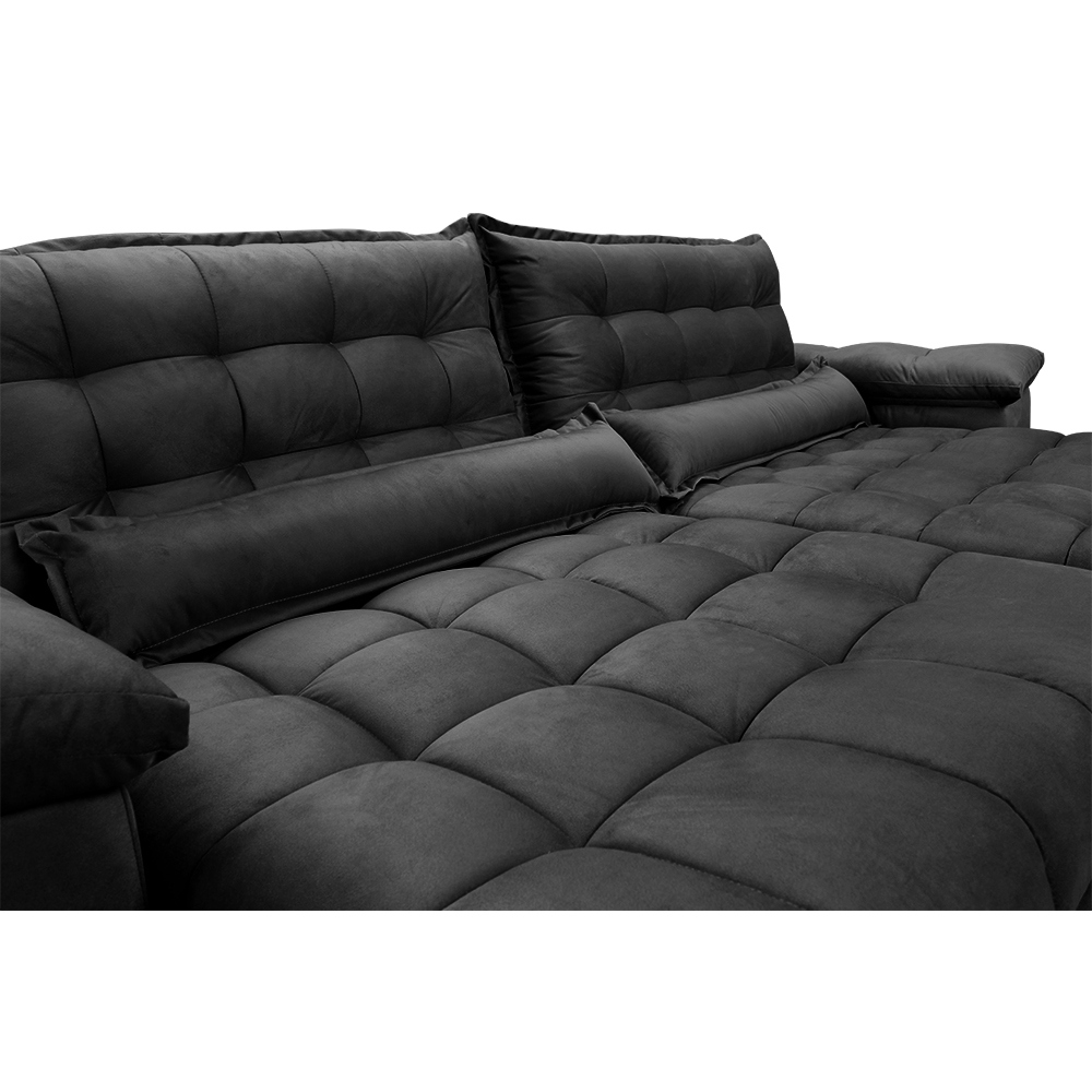 Sofá Retrátil e Reclinável 2,52m com Molas Ensacadas Cama inBox Aconchego Tecido Suede Preto
