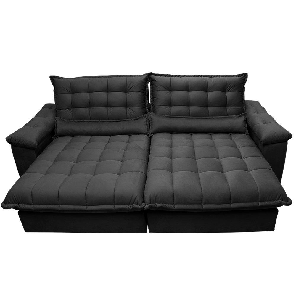 Sofá Retrátil e Reclinável 2,52m com Molas Ensacadas Cama inBox Aconchego Tecido Suede Preto