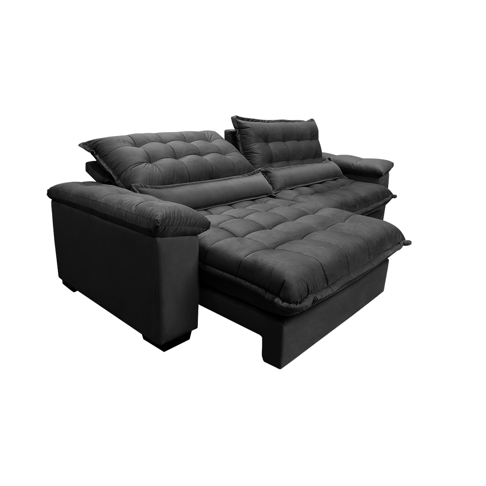 Sofá Retrátil e Reclinável 2,52m com Molas Ensacadas Cama inBox Aconchego Tecido Suede Preto