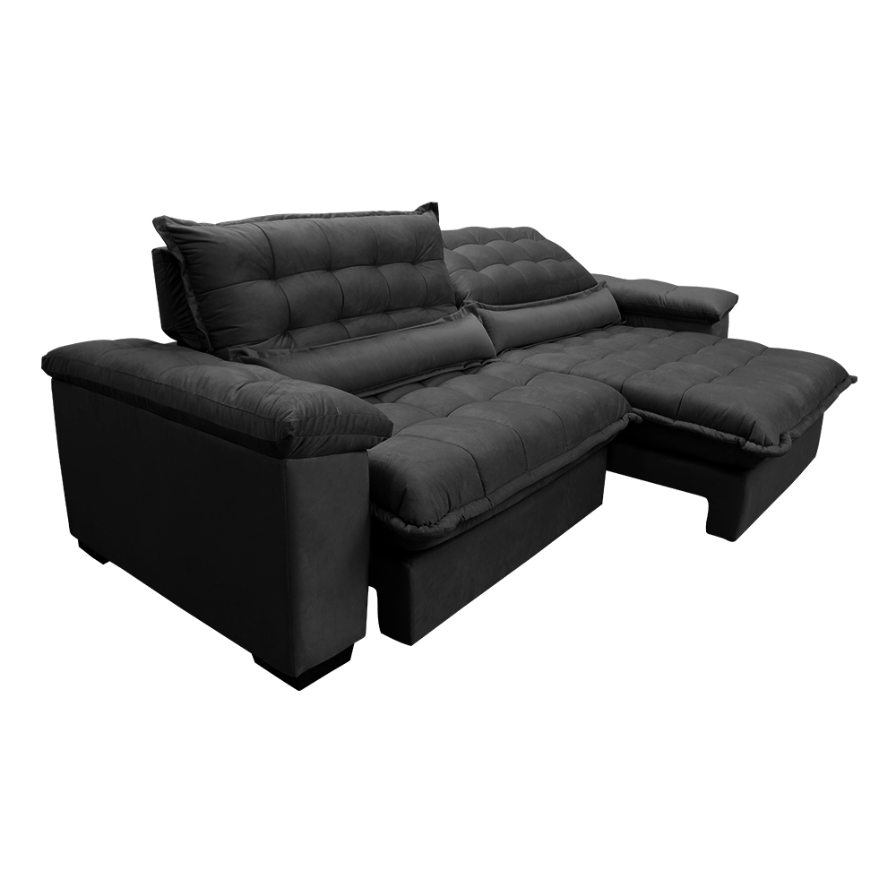 Sofá Retrátil e Reclinável 2,52m com Molas Ensacadas Cama inBox Aconchego Tecido Suede Preto