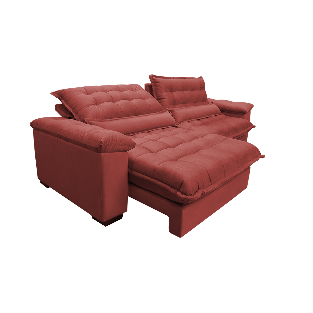 Sofá Retrátil e Reclinável 2,52m com Molas Ensacadas Cama inBox Aconchego Tecido Suede Vermelho