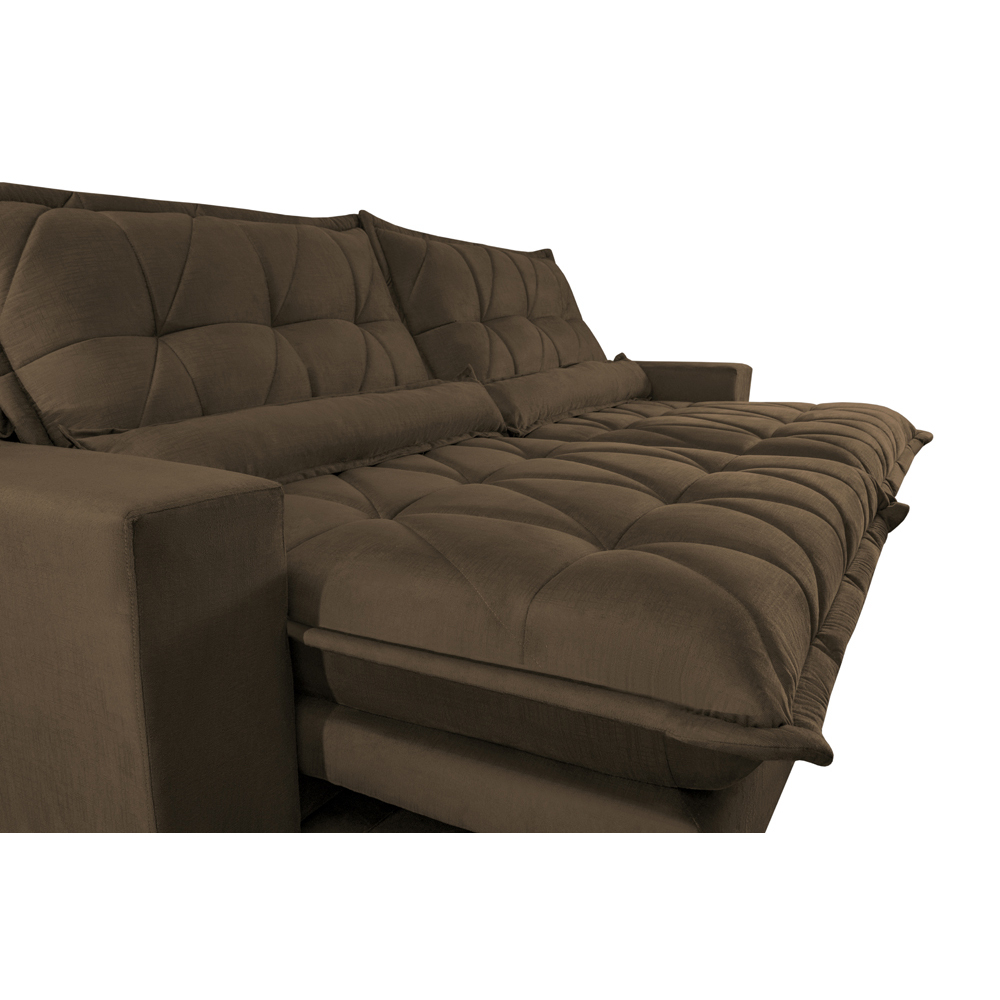 Sofá Retrátil e Reclinável 2,52m com Molas Ensacadas Cama inBox Soft Tecido Suede Café