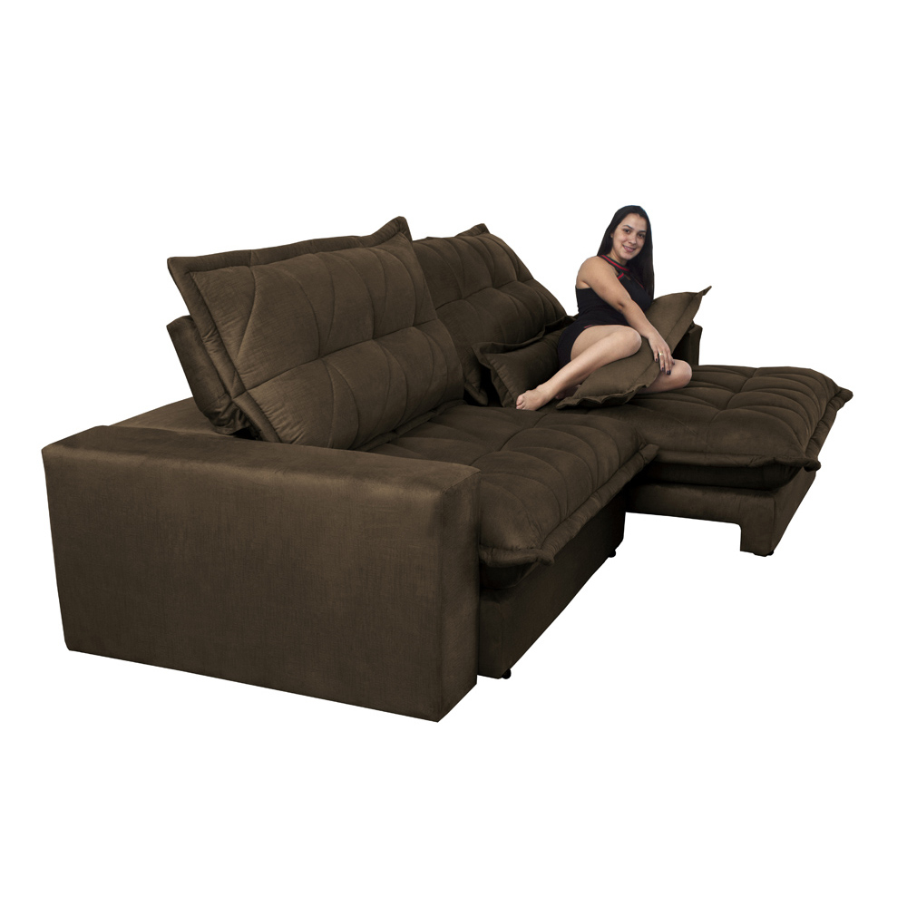 Sofá Retrátil e Reclinável 2,52m com Molas Ensacadas Cama inBox Soft Tecido Suede Café