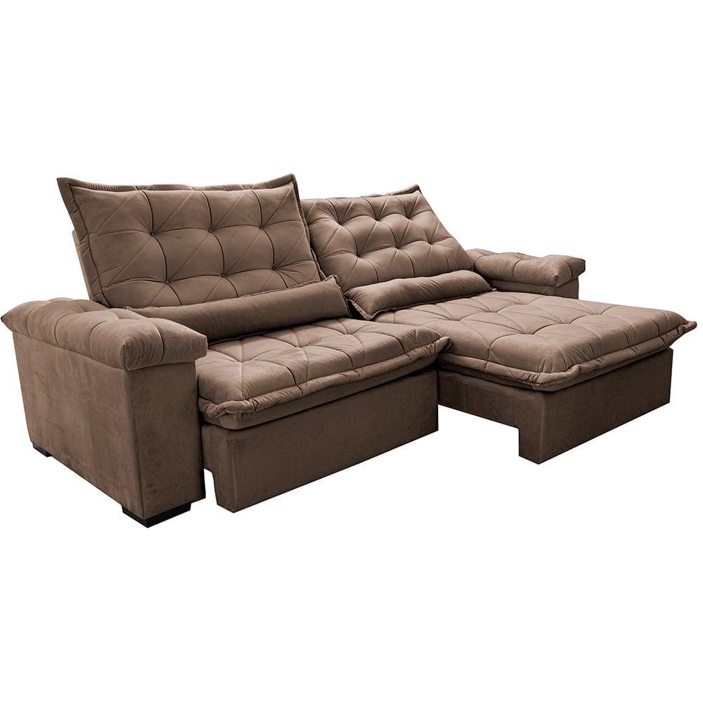 Sofá Retrátil e Reclinável 2,55m Cama inBox Big Fresh com SoftGel D40 Velupluma Castor