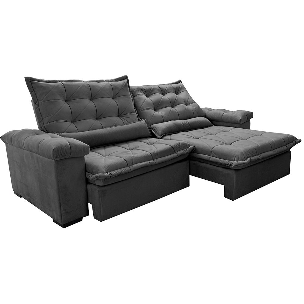 Sofá Retrátil e Reclinável 2,55m Cama inBox Big Fresh com SoftGel D40 Velupluma Cinza