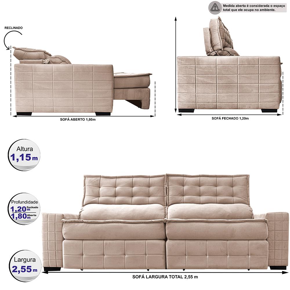 Sofá Retrátil e Reclinável 2,55m Cama inBox Big Puffer com SoftGel D40 Velupluma Bege