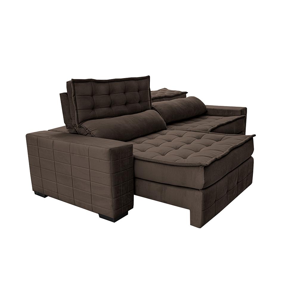 Sofá Retrátil e Reclinável 2,55m Cama inBox Big Puffer com SoftGel D40 Velupluma Café