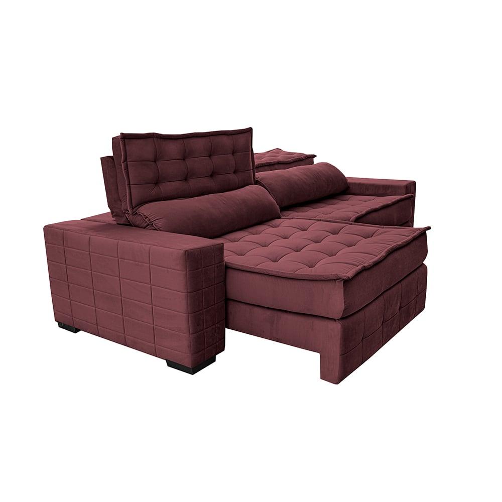 Sofá Retrátil e Reclinável 2,55m Cama inBox Big Puffer com SoftGel D40 Velupluma Vinho